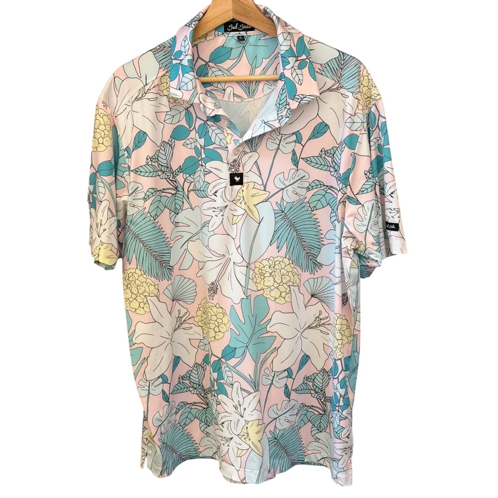 Bad Birdie Golf Polo Tropical Floral Pastel Golfcore Resort Summer Golfcore